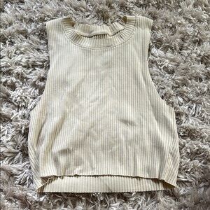 Aerie Cream Ribbed Cut Out Crop Top